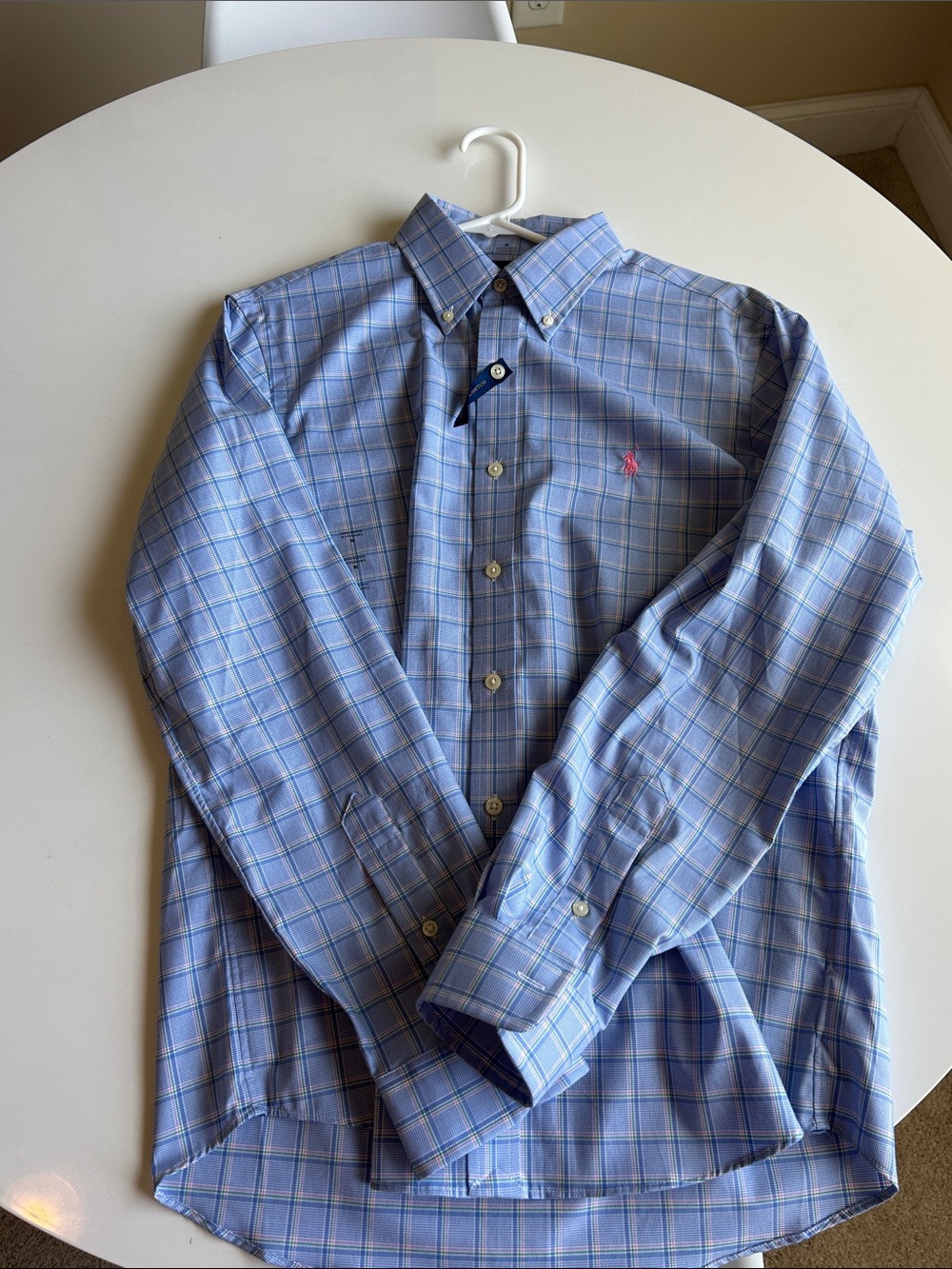 Polo by Ralph Lauren Light Blue Plaid Button-Down Shirt with Pink Pony